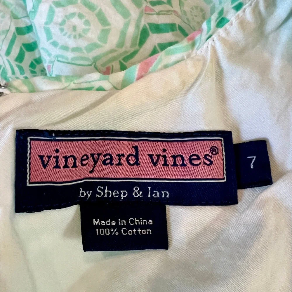 Vineyard Vines Dress Girl's 7 Green Beach Umbrella Seersucker Shift Sleeveless
